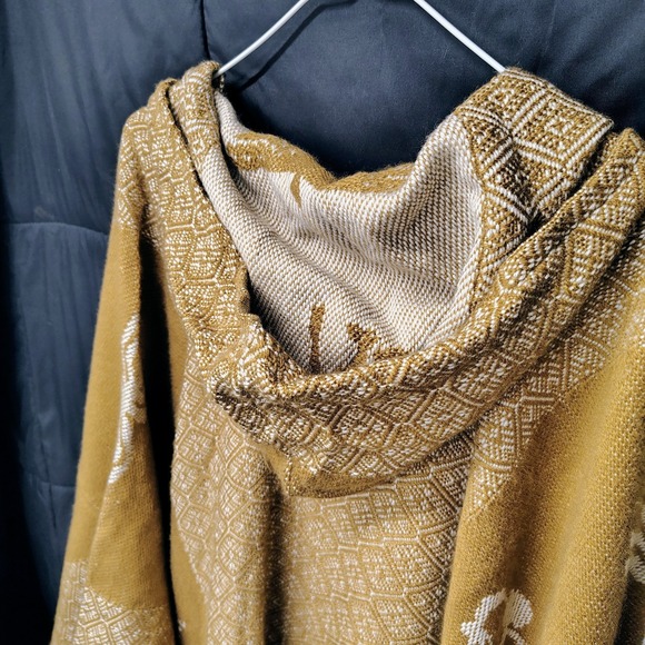 Alpaca wool Hooded Poncho Tassel Aztec pattern all seasons boho hippie XXL Peru - Picture 7 of 7